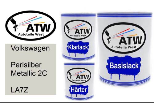 Volkswagen, Perlsilber Metallic 2C, LA7Z: 1L Lackdose + 1L Klarlack + 500ml Härter - Set, von ATW Autoteile West.